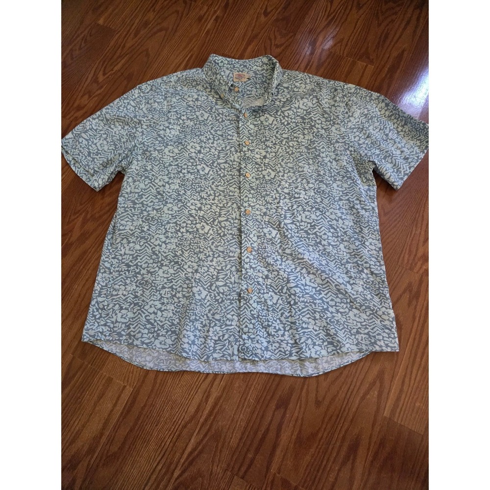 Faherty Brand Mens Large Blue Tropical Floral Hemp Lyocell Short Sleeve Shirt